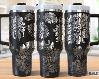 Chrysanthemum 40oz Tumbler Laser Engraving Wrap, Flower Tumbler Wrap Svg, Laser Engraved Svg, Laser Engraving Svg, SVG For Laser Rotary