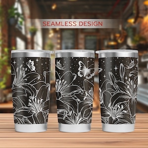 Lilies Flower Tumbler Laser Svg, Lily 20oz Tumbler Full Wrap Laser Svg, Flower Laser Engraved Svg, Tumbler Laser File, Laser Svg For Tumbler