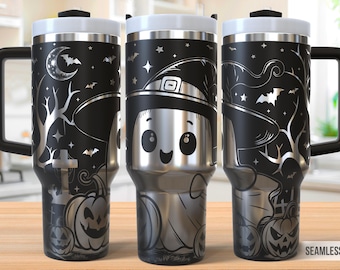 Cute Ghost Tumbler Laser Svg, Halloween 40oz Tumbler Full Wrap Laser Svg, Laser Engraved Svg, Laser Engraving Svg,SVG For Laser Rotary