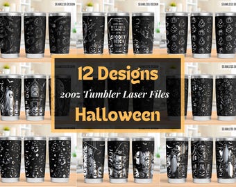 Halloween Tumbler Laser Svg Bundle, Spooky Vibes 20oz Tumbler Full Wrap Laser Svg, Grawerowany laserowo Svg, Plik laserowy Tumbler, Laser Svg do Tumbler