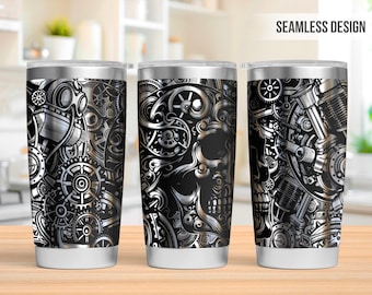 Skull Raven 20oz Tumbler Laser Engraving Wrap, Halloween Tumbler