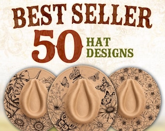 50 bestseller hoed laser SVG-bundel | Cowboyhoed brandende PNG-lasergravureontwerpen | Digitale download | Commercieel gebruik