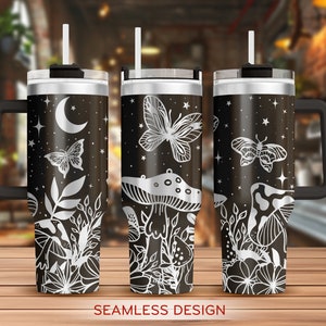 Moonlight Moths Tumbler Laser Svg, Mushroom 40oz Tumbler Full Wrap Laser Svg, Cottagecore Laser Engraved Svg, Laser Svg For Tumbler