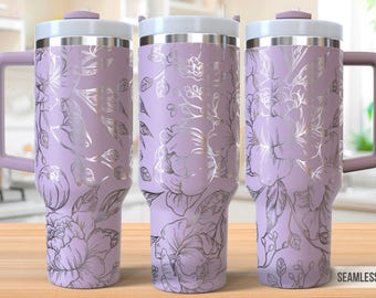 Peony 40oz Tumbler Laser Engraving Wrap, Flower Tumbler Wrap Svg, 40oz Laser Engraved Svg,Laser Engraving Svg,SVG For Laser Rotary