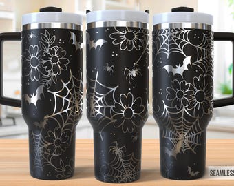 Spide Web & Bat Tumbler Laser Svg, Halloween 40oz Tumbler Full Wrap Laser Svg, Laser Engraved Svg, Laser Engraving Svg,SVG For Laser Rotary