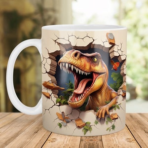 3D Dinosaur Mug, Dinosaur Mug Design, Mug PNG, 3D Mug, 11oz Mug & 15oz Mug Sublimation Wrap, Digital Download