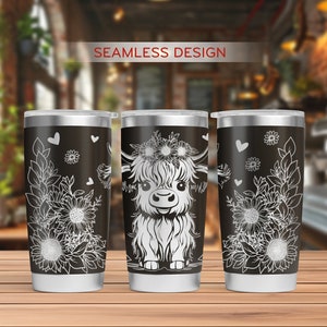 Gobelet Vache Highland Svg laser, gobelet Vache Tournesol 20 oz Emballage complet laser, Svg gravé au laser, fichier laser gobelet, Svg laser pour gobelet