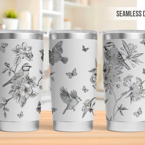 Heirloom Birds Tumbler Laser Svg, Vintage Flowers 20oz Tumbler Full Wrap Laser Svg, Laser Engraved Svg, Laser Svg For Tumbler