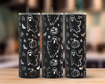 Halloween Ghost Tumbler Laser Svg, Ghost 20oz Skinny Tumbler Full Wrap Laser Svg, Laser Engraved Svg, Tumbler Laser File, Laser Svg For Tumbler