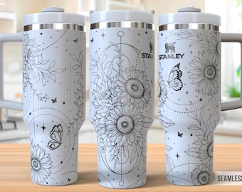 Envoltura para vaso de 40 oz con grabado láser de flores bohemias, envoltura para vaso de girasol Svg, Svg grabado con láser de 40 oz, Svg grabado con láser, SVG para láser rotativo