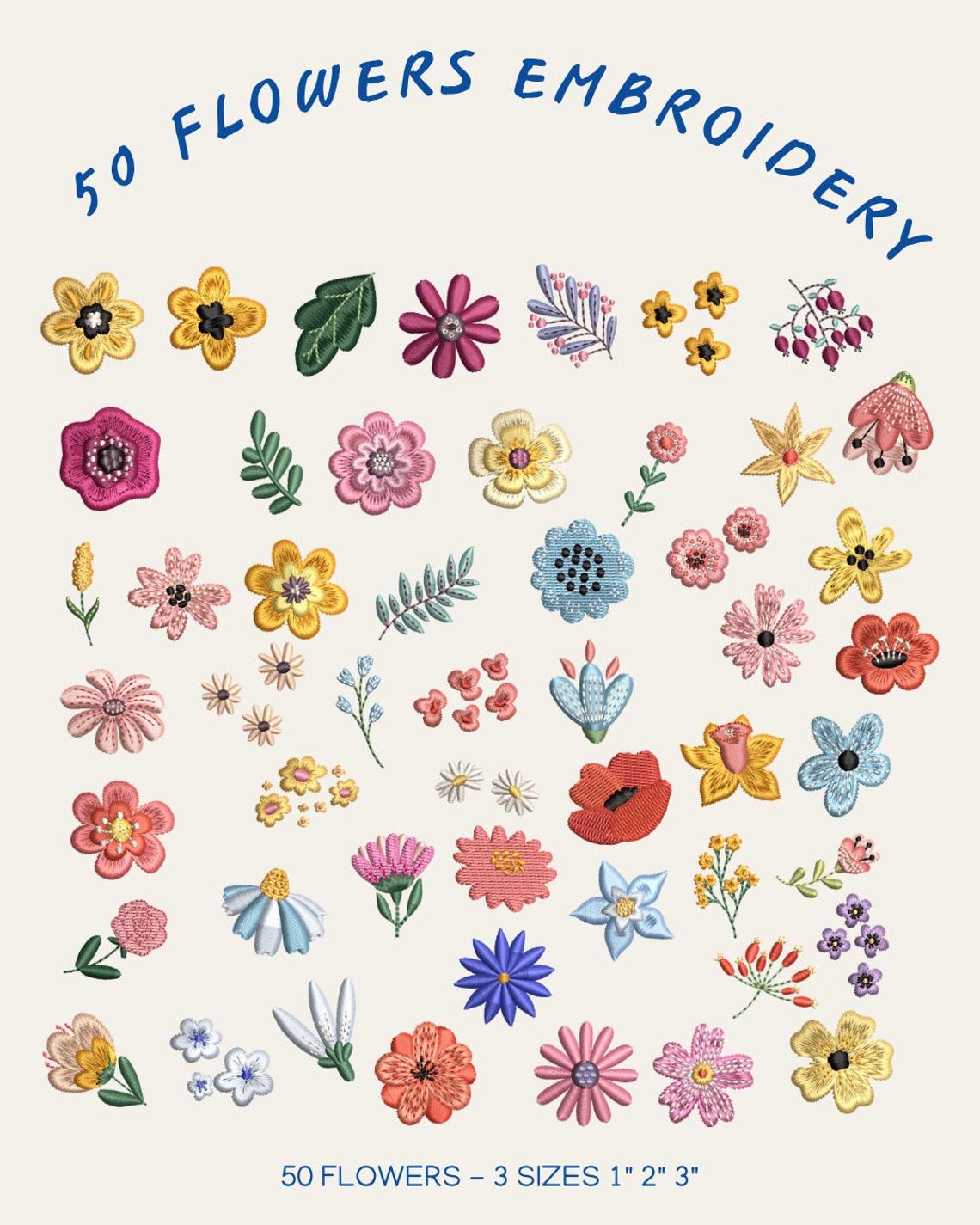 Set of 50 Mini Flowers Embroidery Designs, Flower Embroidery Pack ...