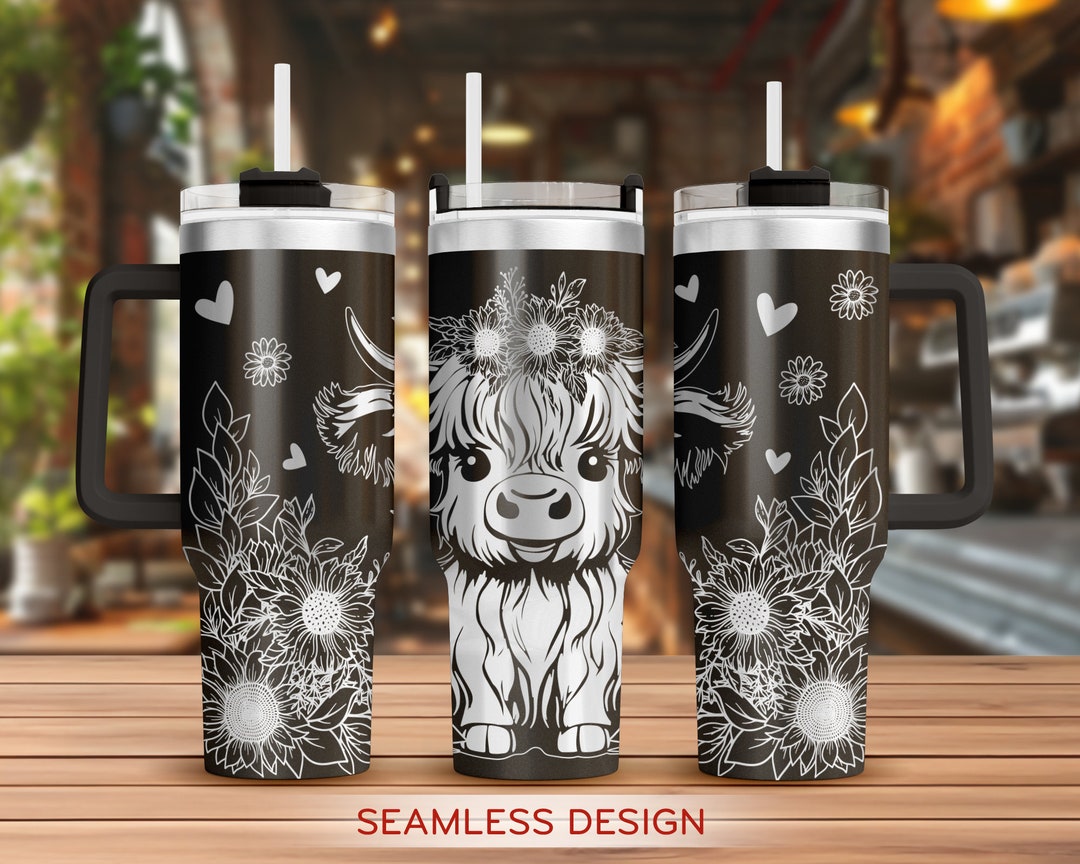 Highland Cow Tumbler Laser Svg, Cow 40oz Tumbler Full Wrap Laser Svg ...
