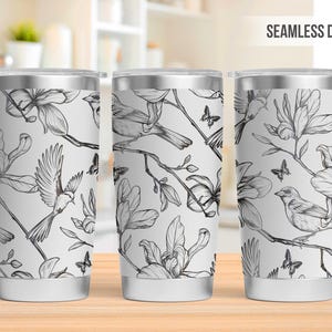 Szklanka z motywem ptaków i kwiatów, Szklanka z motywem kwiatów 20 uncji, Pełna folia laserowa SVG, Ptaki grawerowane laserowo SVG, Szklanka z motywem laserowym SVG