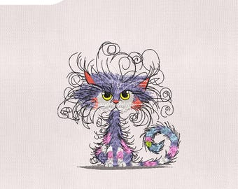 Disegno da ricamo a forma di gatto pazzo in 4 dimensioni, disegno da ricamo a forma di gatto, file da ricamo a forma di gatto divertente, download digitale, file per macchine da ricamo