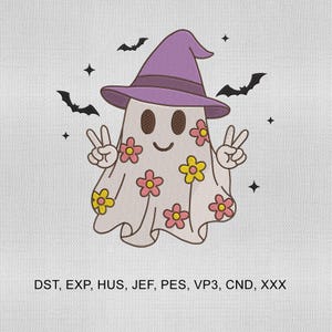 5 Size Cute Floral Ghost Embroidery Design, Cute ghost embroidery Embroidery Design, Halloween Embroidery Design,Embroidery Machines File