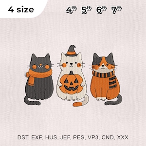 4 Size Halloween Cats Embroidery Design, Spooky Cat Embroidery Design, Halloween Embroidery Design, Cat Embroidery, Embroidery Machines File