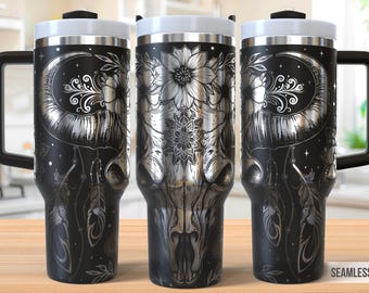 Bull Skull Tumbler Laser Svg, Skull Floral 40oz Tumbler Full Wrap Laser Svg, Laser Engraved Svg,Tumbler Laser File, Laser Svg Tumbler