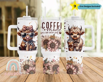 Envoltura de vaso de 40 oz en modo café, envoltura de vaso de 40 oz de café, diseño de vaso de vaca de las tierras altas de 40 oz, diseño de sublimación, descargas digitales
