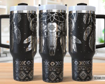 Boho Kuhschädel Tumbler LaserSvg, Kuhschädel Azteken 40 Unzen Tumbler Full Wrap Laser svg, Laser gravierte svg, Tumbler Laser-Datei, Laser svg Tumbler