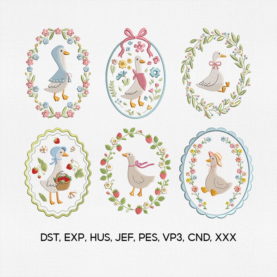Pack of 6 Retro Goose Embroidery Designs, Cottagecore Embroidery Design, Goose Embroidery 