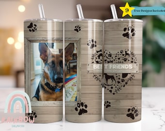 Dog Photo Frame Tumbler Wrap, Dog Tumbler Wrap, Pet Dog Memorial Photo Tumbler, Sublimation Designs Downloads - Skinny Tumbler 20oz Wrap