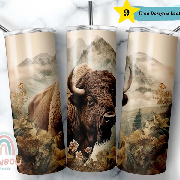 Bison Tumbler Wrap, Bison Tumbler Design, Sublimation Tumbler Design Download - Skinny 20oz Tumbler Wrap