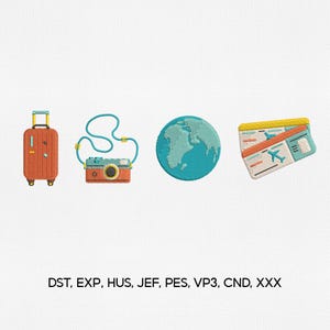 5 Größe Travel Icons Stickmuster, Reise-Stickdatei, digitaler Download, Maschinenstickerei