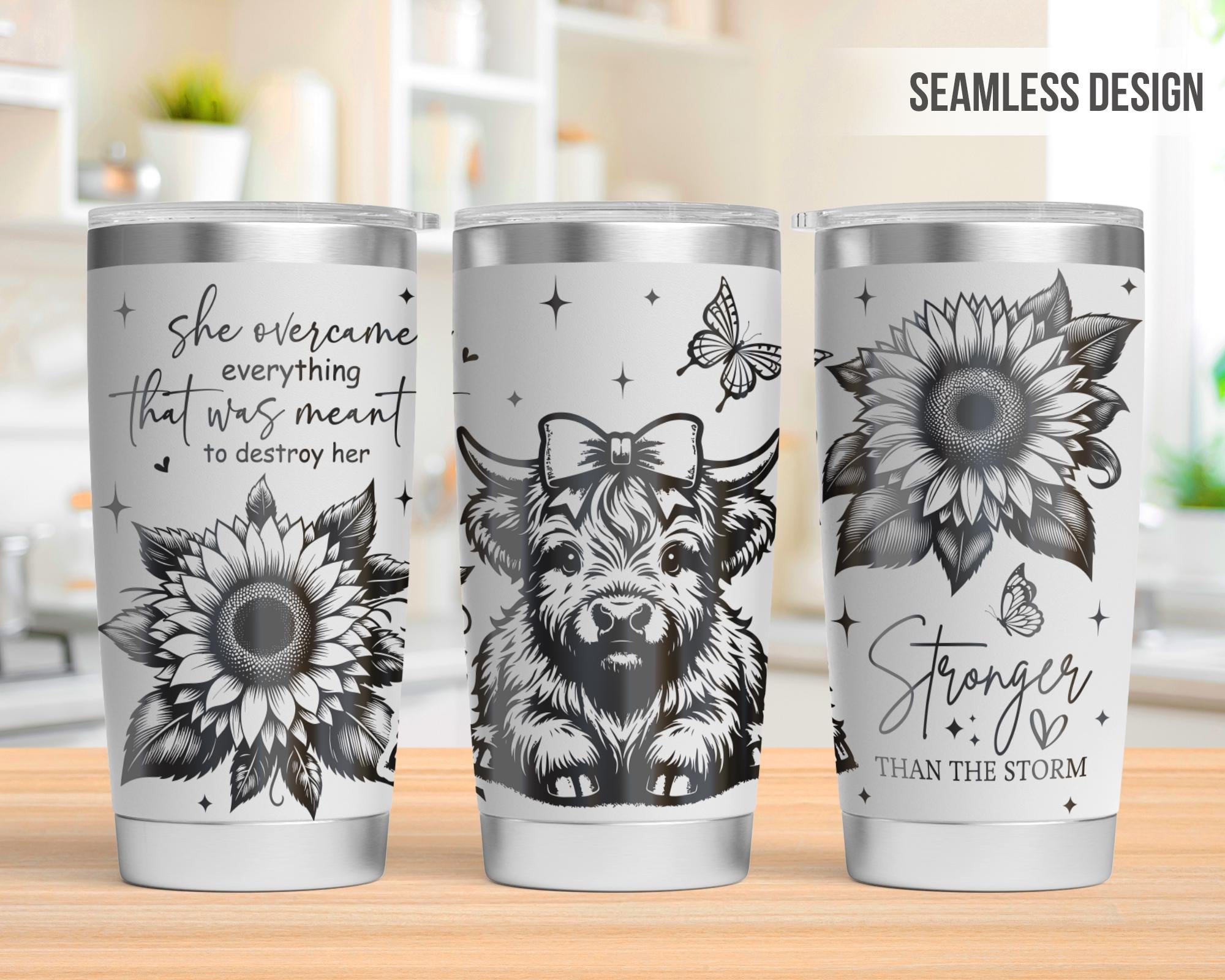 Highland Cow Tumbler Laser Svg, Motivational 20oz Tumbler Full Wrap Laser Svg, Laser Engraved Svg, Tumbler Laser File, Laser Svg For Tumbler