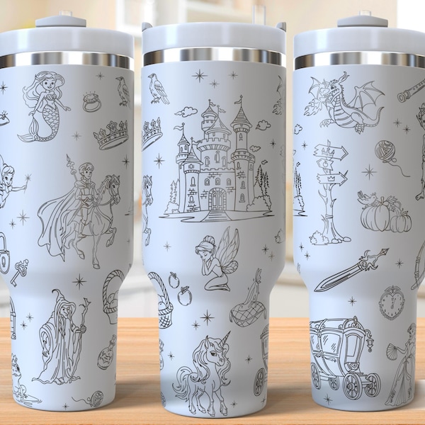 Fairytales Tumbler Laser Svg, Castles 40oz Tumbler Full Wrap Laser Svg, Tales Laser Engraved Svg, Laser Engraving Svg, SVG For Laser Rotary