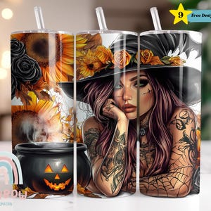 Witch Tumbler Wrap, Halloween Tumbler Design, Spooky Witch PNG, Sublimation Design, Digital Download, Skinny 20oz Tumbler Wrap