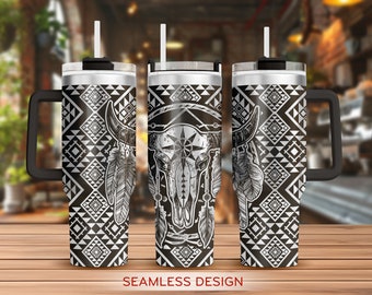 Boho Kuhschädel Tumbler LaserSvg, Kuhschädel Azteken 40 Unzen Tumbler Full Wrap Laser svg, Laser gravierte svg, Tumbler Laser-Datei, Laser svg Tumbler