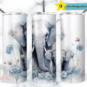 Aquarelle éléphants Tumbler Wrap, Elephant Tumbler Design, Sublimation Tumbler Design Download - Skinny 20oz Tumbler Wrap