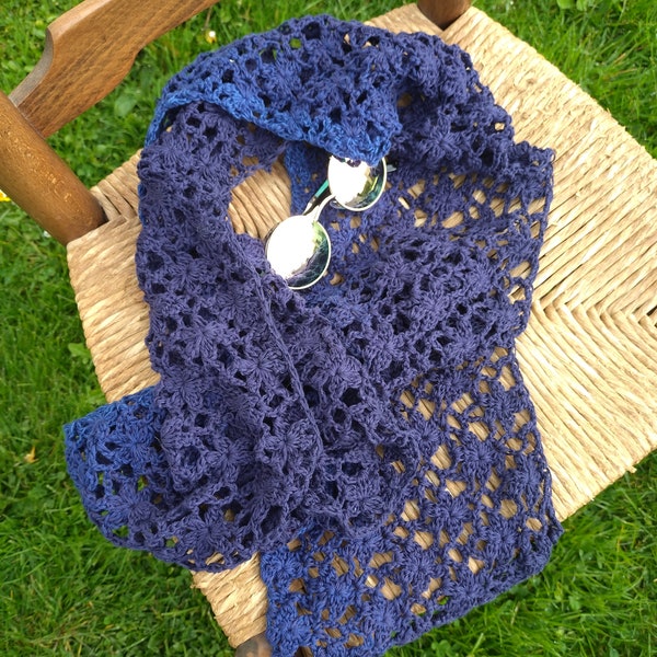 Beautiful handmade crochet gradient blue lace summer scarf