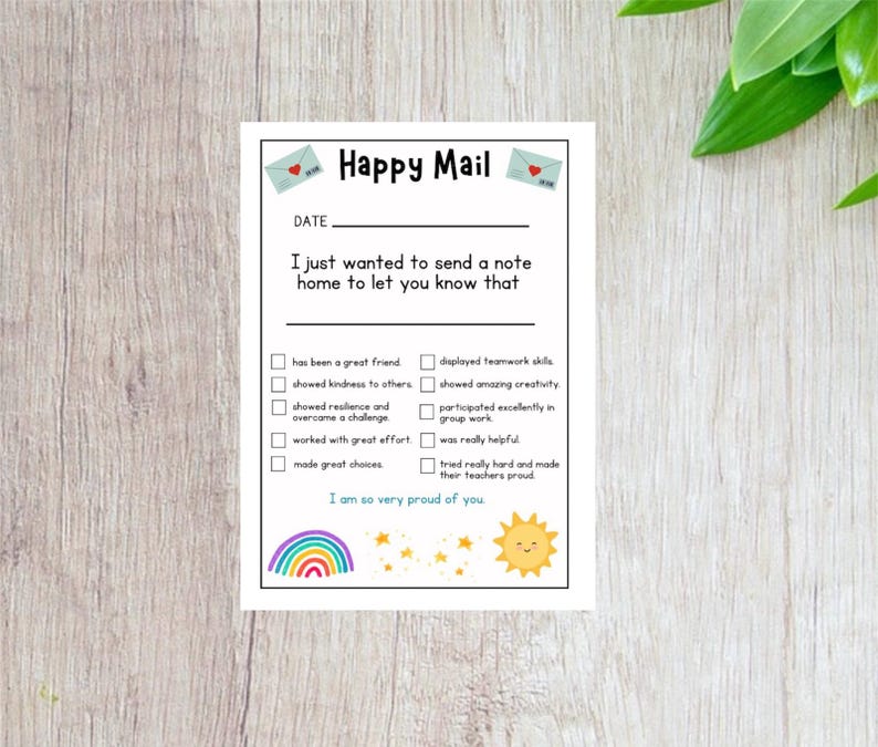 Teacher Classroom Happy Mail Reward Success Note to Send Home - Digital ...