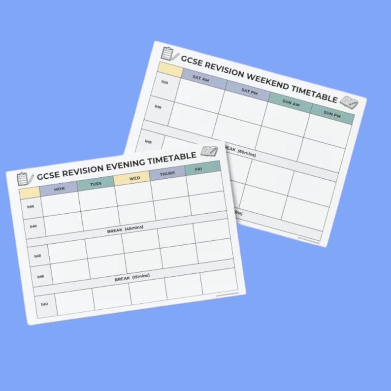 Collums Gcse Printable GCSE Revision Timetable - Evenings & Weekends - Etsy Canada