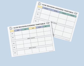 Printable GCSE Revision Timetable - Evenings & Weekends