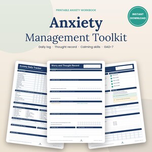 Anxiety Tracker Printable, Thought Record, Panic Attack Log, Worry Journal, GAD-7 Check-In
