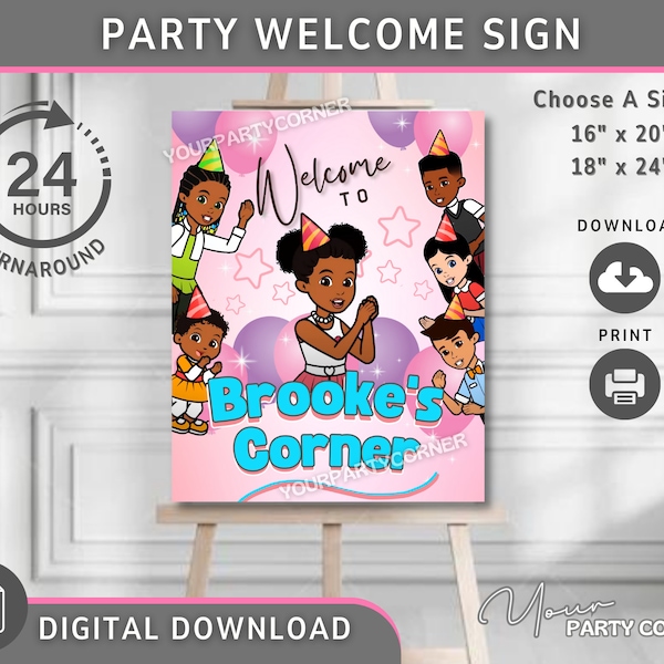 Placa de boas-vindas digital personalizável para aniversário infantil | Decoração de festa personalizada | Aniversário de menina | ARQUIVO DIGITAL