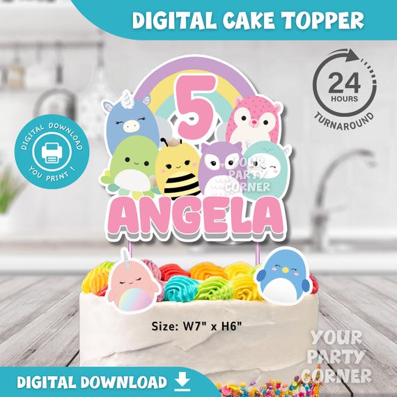 Customizable Digital Cake Topper for Kids' Birthday | Personalized Party Decoration | Squishmallow Cake Topper| DIGITAL FILE