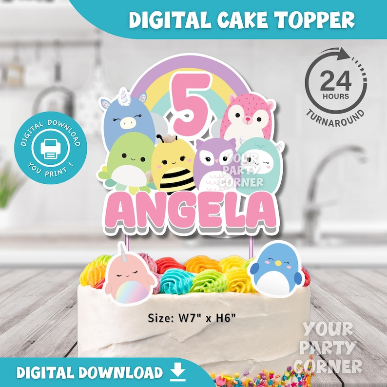 Customizable Digital Cake Topper for Kids' Birthday | Personalized Party Decoration | Squishmallow Cake Topper| DIGITAL FILE image 1