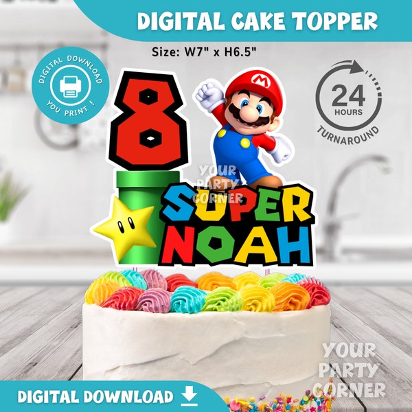Super Mario personnalisé Cake Topper | Fête d’anniversaire Super Mario| Fête d'anniversaire de Mario | Topper de gâteau d’anniversaire imprimable | FICHIER NUMÉRIQUE