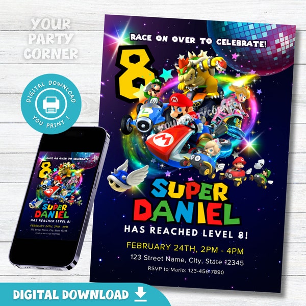 Customizable Birthday Party Invitation | Super Mario Party Invitation | Mario Kart invitation | DIGITAL FILE