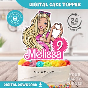 Adorno digital personalizable para tarta de cumpleaños infantil / Decoración personalizada para fiestas / Cumpleaños de niña / ARCHIVO DIGITAL