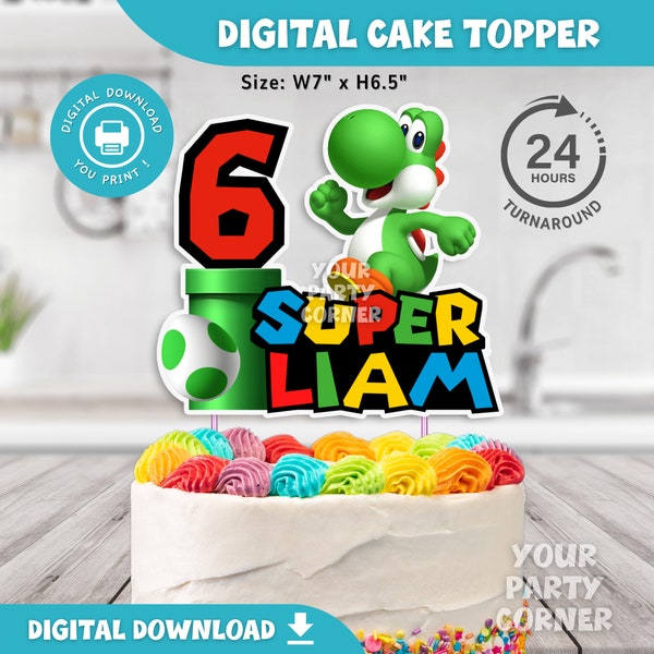 Yoshi personalisierte Cake Topper | Super Mario Yoshi Geburtstagsparty| Yoshi Geburtstag Cake Topper| Druckbare Cake Topper zum Geburtstag | DIGITALE DATEI