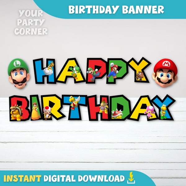 Super Mario Happy birthday Banner | Mario birthday banner | Super Mario Printable banner | Super Mario Birthday | DIGITAL FILE