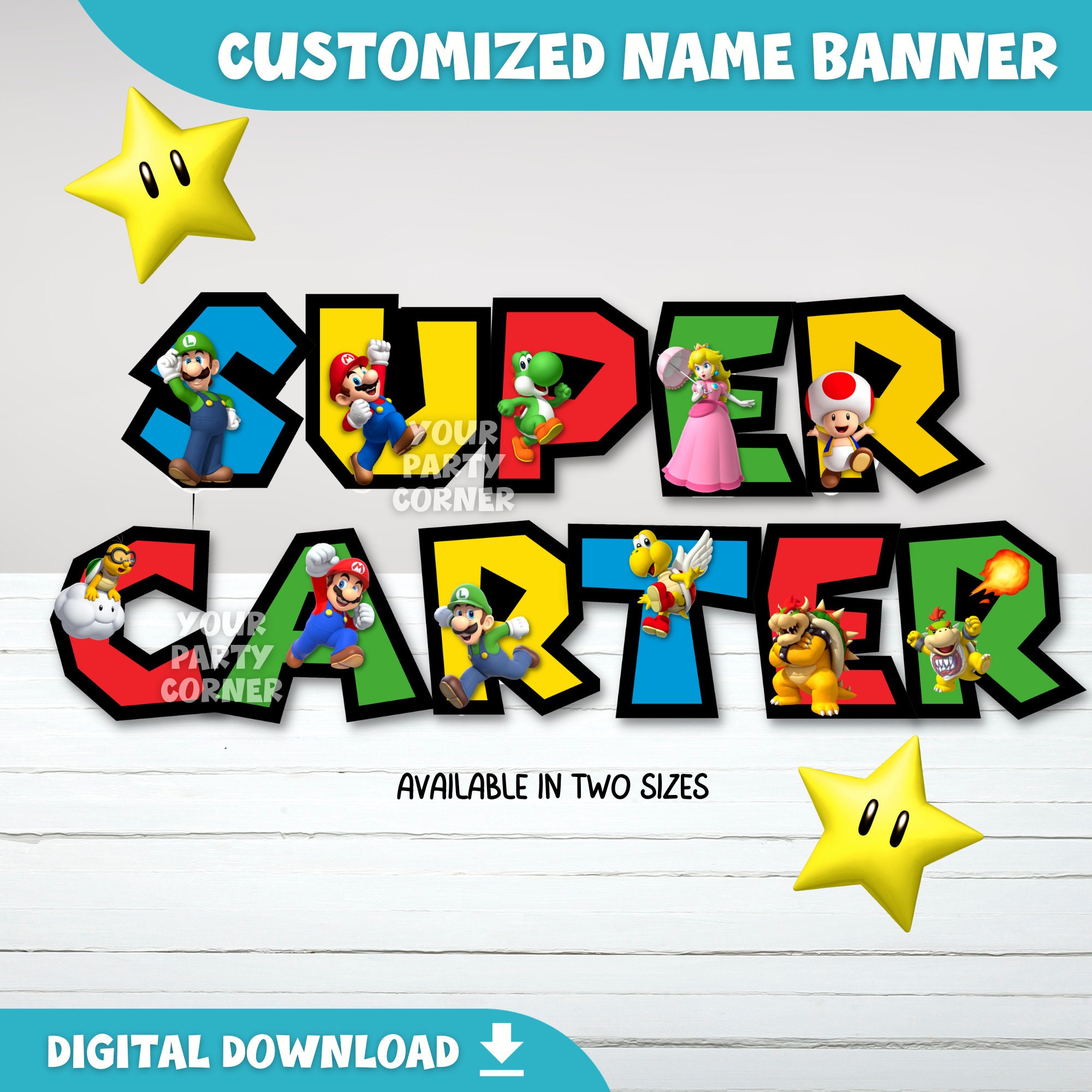 Super Mario 'Happy Birthday' Banner – Partydekoration Mit Tortenaufsätzen