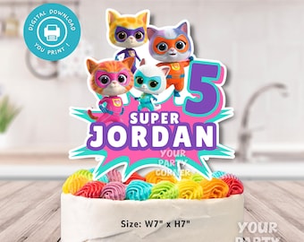 Customizable Digital Cake Topper for Kids' Birthday | Super kitties birthday | Super Kitties cake topper | DIGITAL FILE