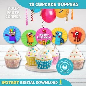 Set of 12 Digital Cupcake Toppers | Numberblocks cupcake toppers | Numberblocks birthday Decoration | Kids birthday | DIGITAL FILE
