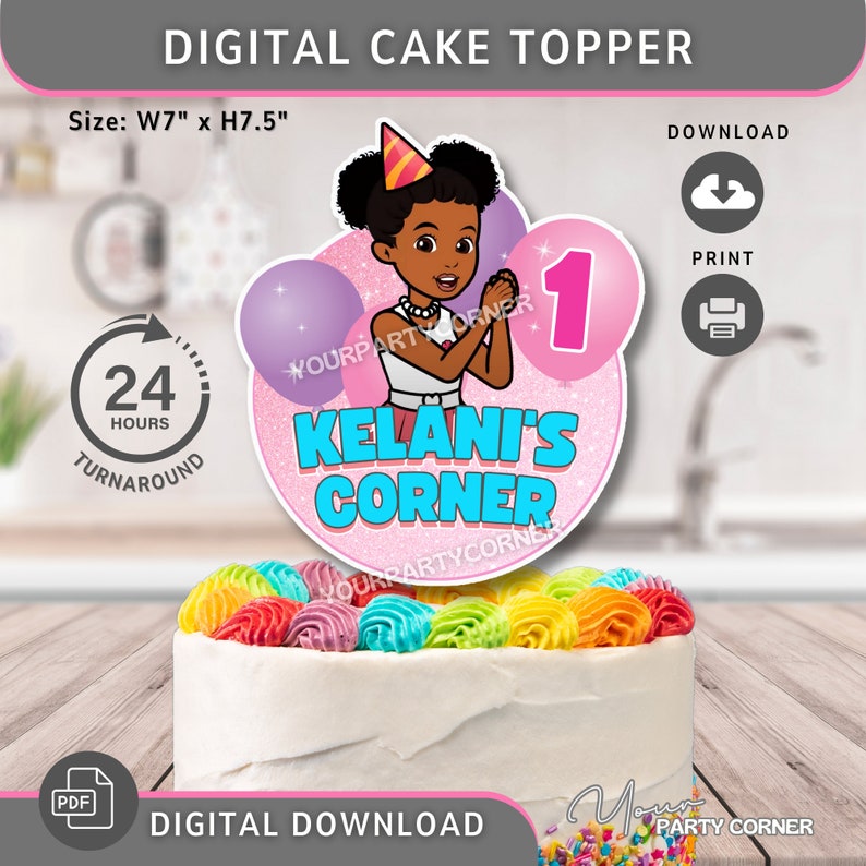Customizable Digital Cake Topper for Kids' Birthday Personalized Party Decoration Girl birthday DIGITAL FILE image 1