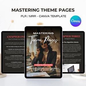 Puede incluir: Una guía de marketing digital para Instagram, titulada "Mastering Theme Pages: A Step by Step Guide Creating, Growing and Monetizing a Theme Page on Instagram". La guía se divide en tres capítulos: "Cómo elegir tu nicho", "Dominar las páginas temáticas" y "Conceptos básicos de Instagram: Cómo funciona el algoritmo".